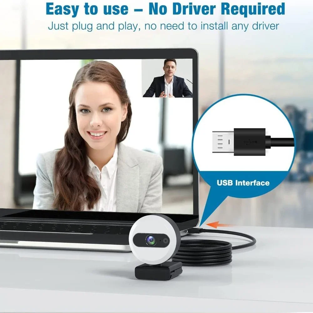 Webcam, 2K HD Webcam with Microphone Tripod and Privacy Cover, Web Camera for PC